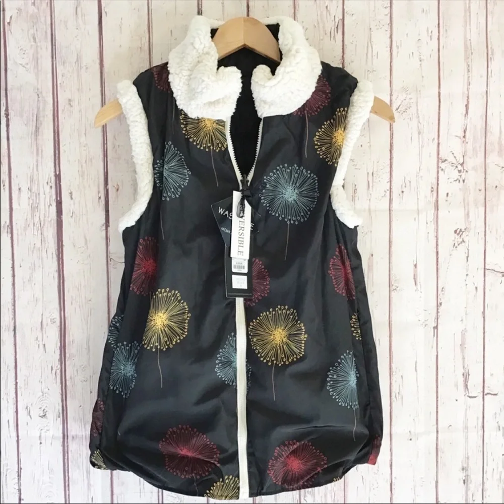 NWT Montana Co Full Zip Black Reversible Sherpa Trimmed Vest Sz M - Picture 6 of 12